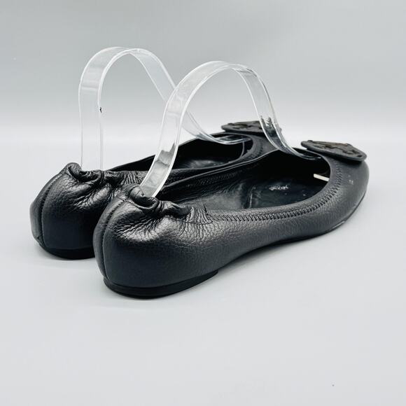 Tory Burch Shoes Women 10 Black Leather Minnie Travel Ballet Flats Slip On Logo - Picture 9 of 12